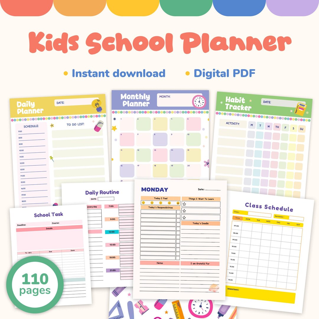 Kids School Planner Printable | Daily & Weekly Student Planner ...