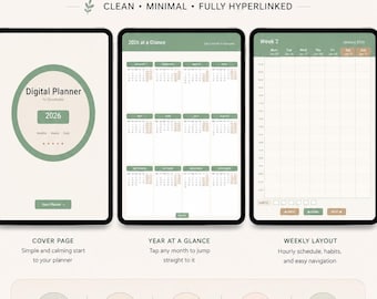 Digital planerare 2026 2027, Goodnotes-planerare, iPad-planerare, daterad daglig veckovis månadsvis digital journal, hyperlänkad akademisk planerare.