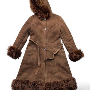 Vintage Real Sheepskin Hooded Coat W422 Women&#39;s Size M