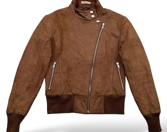 Veste courte en cuir suédé vintage W151 pour femme, taille XS