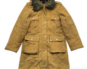 Vintage Corduroy Coat With Faux Fur Neck W87 Women's Size L