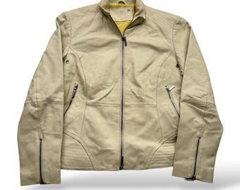 Veste courte en cuir vintage avec fermeture à glissière W22 pour femme, taille M