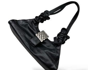 Vintage Y2K Wanlima Grunge Hardware Leather Bag in Black & Silver 