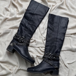00s Leather Boots - Etsy 00s archive Studded Harness Boots Grunge