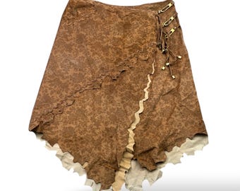 Vintage Leather Skirt With Straps W265 Women's Size L