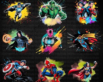 Superheroes PNG Bundle | Super Heroes Set | Superhero Splash Design |  Digital Download | T-Shirt Design
