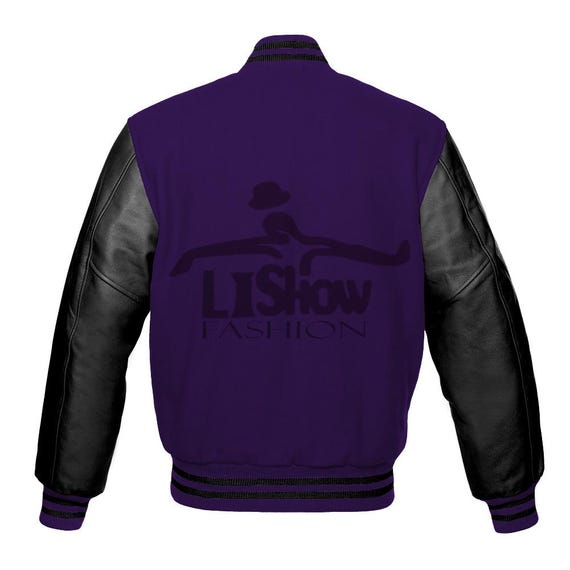 Men's Varsity Baseball Letterman Bomber M Logo Jacket Purple Wool