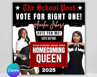 Homecoming Queen Flyer Template, Vote for Me Campaign, School Election Canva Download