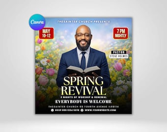Spring Revival Church Flyer Template, Ministry Event, Worship Service (Digital Download)