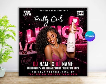 Pretty Girls Liquor Party Flyer, Nightclub Event Template, Ladies Night Invite (Digital Download)