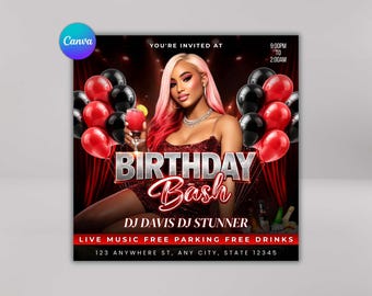Men's Birthday Bash Flyer Template, Editable Canva Party Invitation (Digital Download)