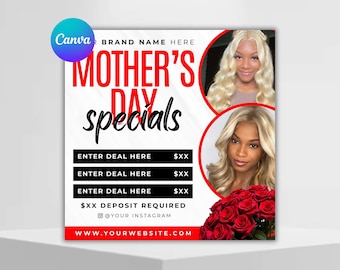 May Booking Flyer, Mother’s Day Beauty Specials Hair Nail Lash Makeup Canva Template