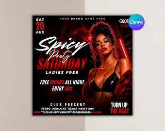 Blazing Nights Club Template, Animated Fire Theme Invite, Spicy DJ Event Design, Canva Editable Nightlife Promo