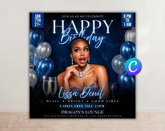 Blue Birthday Party Flyer Template, Modern Event Invite (Digital Download)