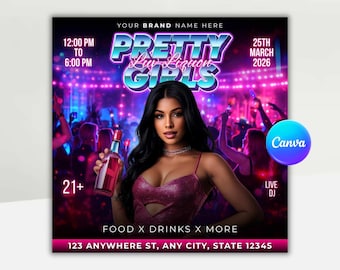 Pretty Girls Luv Reposado Flyer Template, Ladies Night Club Flyer, DJ Night Party Canva Template
