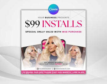 Hair Install Special Flyer Template, Stylist Booking, Editable Canva Design (Digital Download)
