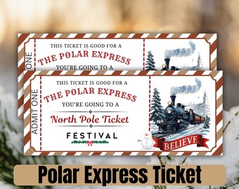 Boleto imprimible del Expreso Polar / Invitación a fiesta navideña en tren / Plantilla de boleto para eventos navideños / Descarga digital sorpresa navideña para niños