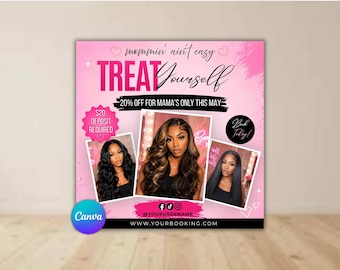 Treat Yourself Booking Flyer, Promo Special Flyer, Exclusive Offer Flyer, Makeup Hair Lashes Nails Flyer, Canva Editable Template