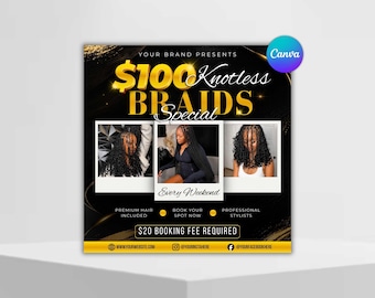 Knotless Braids Special Flyer, Editable Canva Template (Digital Download)