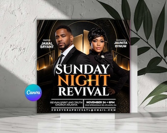 Sunday Night Worship Flyer, Church Service Invitation, Canva Ministry Template, Gospel Prayer Event Design