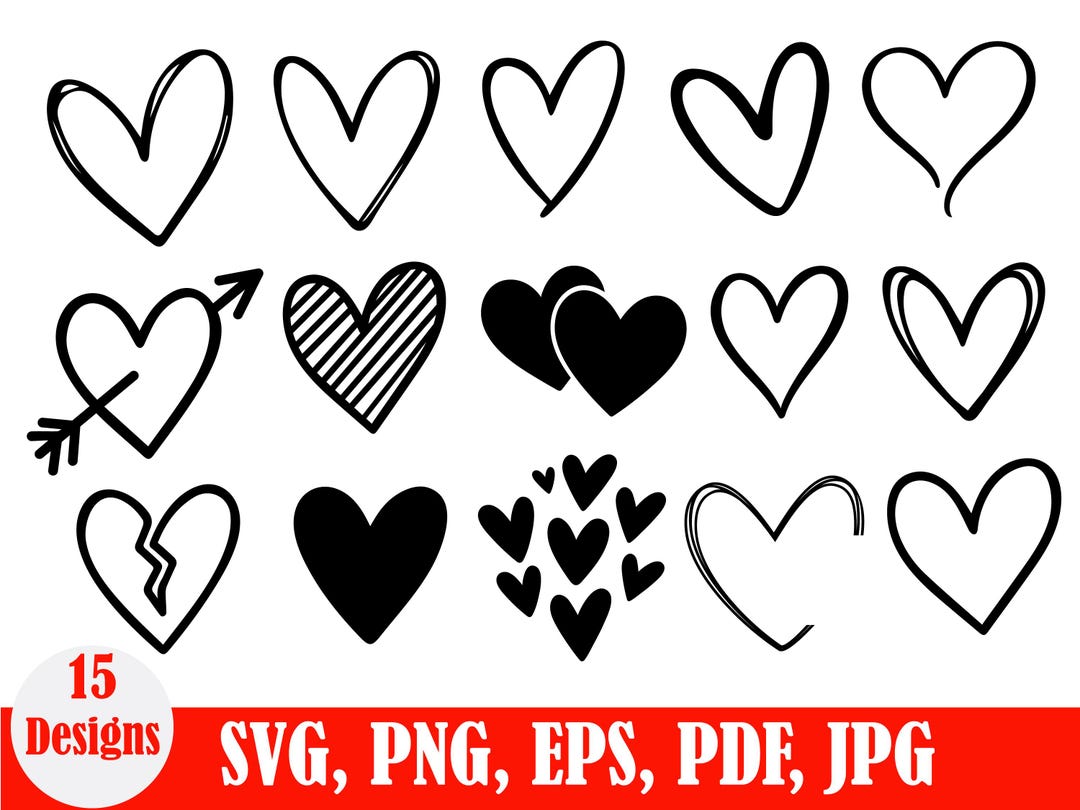 Heart SVG Bundle: Valentine's Day, Doodle Hearts, Cricut Silhouette Cut ...