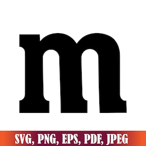 May include: A bold, black lowercase letter m in a serif typeface centered on a plain white background. Below the letter, the text SVG, PNG, EPS, PDF, JPEG is displayed in white font against an orange gradient bar at the bottom of the image.