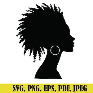Silueta de mujer afro (Svg), mujer negra (Svg), archivo Svg para camiseta, mujer africana (Svg), chica negra mágica (Svg), archivo de corte para Cricut