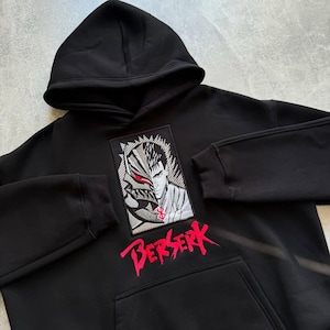 Anime Hoodie Embroidered Berserk Fanart Hoodie Personalized Berserk Fanart Anime Hoodie Custom Anime Character Design Streetwear Sweatshirt