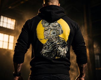 Sudadera con capucha militar con calavera para hombre, sudadera táctica con estampado, jersey estilo militar.