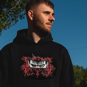 Anime Hoodie Embroidered Berserk Fanart Hoodie Embroidered Anime Sweatshirt Custom Character Design Personalized Streetwear for Anime Fans