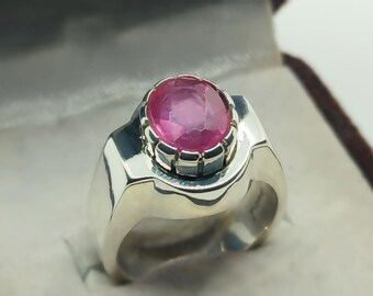Anello in argento sterling con rubino naturale / Gioiello fatto a mano con pietre preziose rosse / Pietra portafortuna dell'amore di luglio / Regalo perfetto con rubino