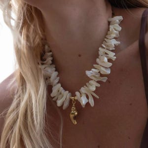Chunky Natural Shell Necklace: Handmade Boho Beach Statement Jewelry
