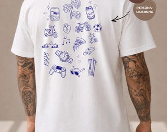 パーソナライズされた落書きTシャツ – お好みのシンボルをあしらったカスタムホビーTシャツ。彼氏、お父さん、夫へのプレゼント、誕生日プレゼントに最適。