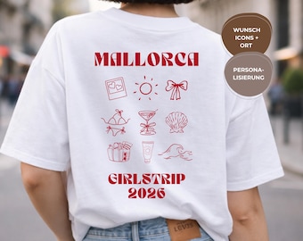 パーソナライズされたガールズストリップTシャツ、カスタムアイコン付きの落書きシャツ、希望の場所と年が入ったシャツ、友達のためのグループシャツ、ガールズストリップの衣装