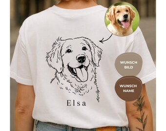 イラスト入りのパーソナライズされた犬用Tシャツ - ワンラインイラスト - カスタムペットポートレートシャツ - 犬好きへのギフト