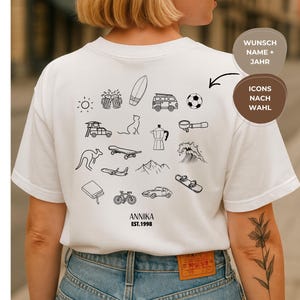 Gepersonaliseerd T-shirt, lijntekening, eigen ontwerpen, persoonlijkheidskenmerken, cadeau-idee, verjaardagscadeau, doodle-shirt