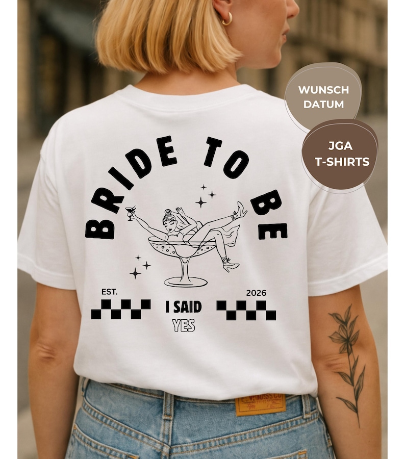 Camiseta personalizada para despedida de soltera "Futura novia", camiseta para novia con el año deseado, camiseta para despedida de soltera, "Dije que sí", regalo para novia Weiß - Braut