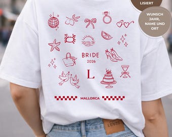 Personalized Hen Party T-Shirt - Bride Shirt for Women - Perfect Gift for Bachelorette Party - Hen Party Crew T-Shirt - Doodle Hen Party Shirt