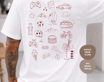Personalized Doodle Shirt - Organic Cotton - Custom Icons Shirt - Unique Gift - Personality Features - Birthday Gift