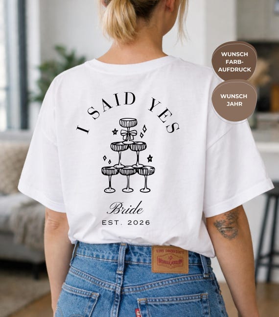 JGA Frauen T-Shirt Braut und Crew – Junggesellinnenabschied Shirt – Bridal Shower T-Shirt, JGA Shirt mit Wunschjahr
