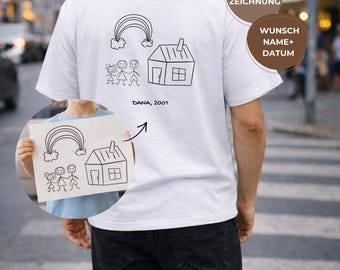 子供の絵のTシャツ、パーソナライズされたユニセックスシャツ、パーソナライズされた子供の絵のデザイン、お父さんへの贈り物、父の日の贈り物