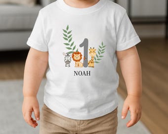 Personalized Safari Birthday Shirt for 1 Year Olds – Children's Birthday Shirt with Name – Baby Birthday Shirt – First Birthday – Organic Cotton