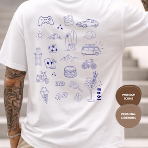 T-shirt personnalisé en coton bio - illustration au trait - loisirs - traits de personnalité - idée cadeau - t-shirt gribouillé