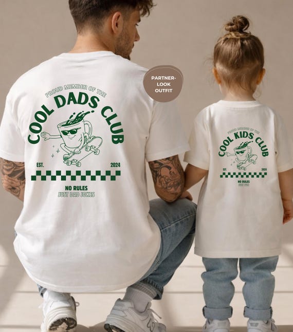 Cool Dads Club T-Shirt personalisiert -  Partnerlook Papa Kind - Geschenk Vatertag - New Dad Gift - Matching Family Set