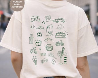 パーソナライズされた落書きTシャツ – 趣味やアイコン入りのユニークなギフト – 奥様や親友への誕生日プレゼント – カスタムTシャツ