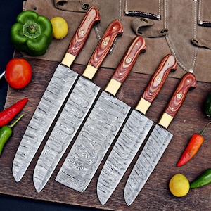 Personalized Damascus Steel Chef Set, Handmade Kitchen Set, Professional Cooking Gift for Home & Restaurant