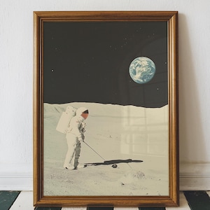 Vintage Space Golf Poster Art Print, Retro Golf Art Print, Funny Golf Tee Time Wall Art Print, Printable Digital Download image 1