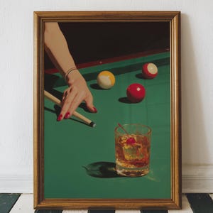 Vintage Dive Bar Pool Art Print, Old Fashioned Cocktail (Digital Download)