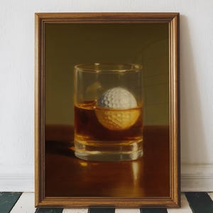 Vintage Golf Ball Whiskey Art Print, Retro Cocktail Poster (Digital Download)