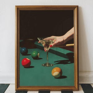 Retro Dive Bar Dirty Martini & Billiards Art Print (Pobranie cyfrowe)